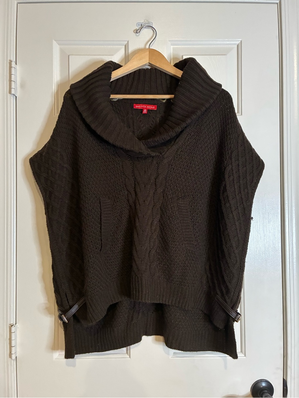Saks Fifth Avenue Dark Brown Cable Knit Cowl Sweater